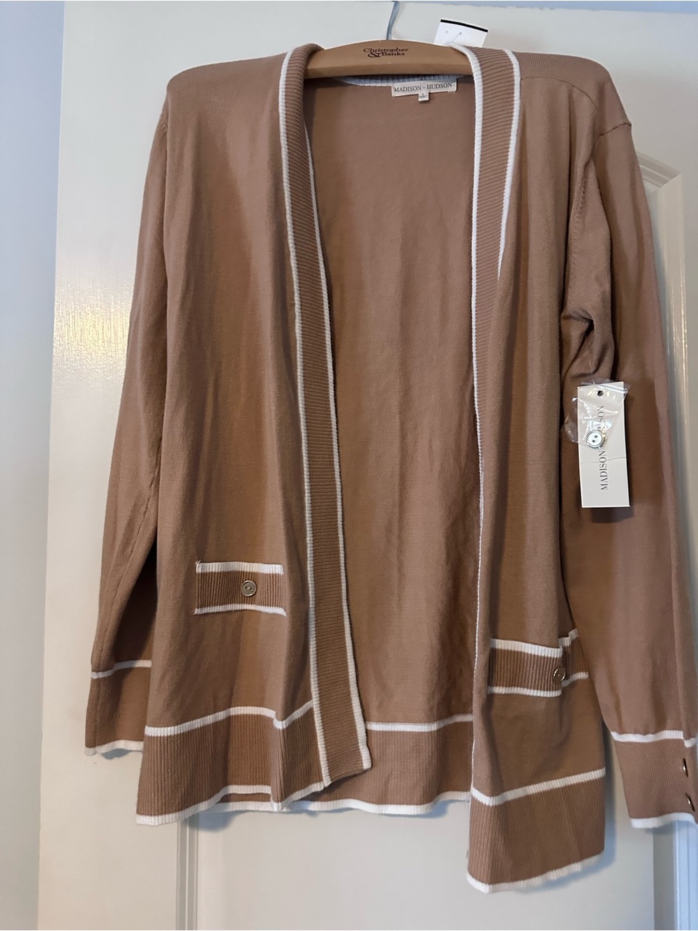 Madison & Berkeley Tan Cardigan with White Trim